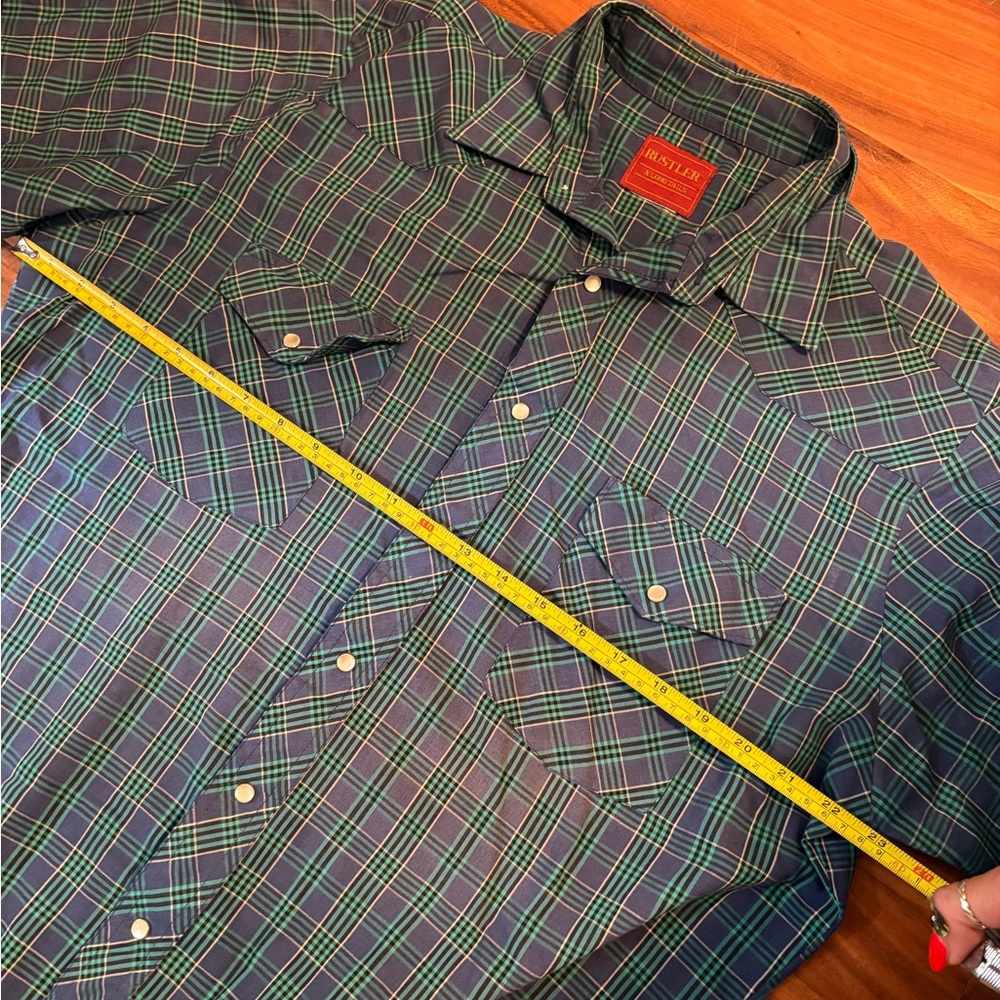 Vintage Men’s Rustler  Green Plaid Shirt western plaid pearl snap size‎ 0165